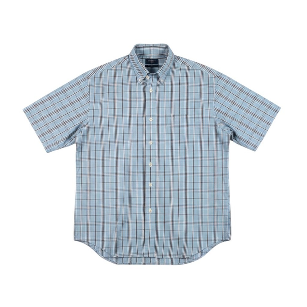 Roundtree & Yorke Mens Large Blue Plaid Short Sleeve Button Up Shirt 28x32